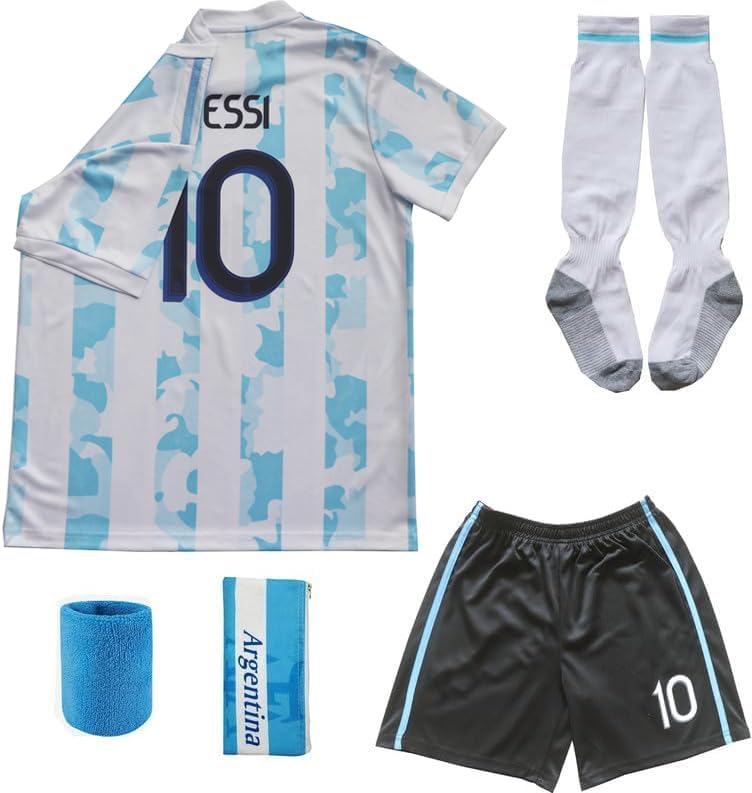 ORGBRAIN 2021 Argentina Home Copa-American #10 Kids Soccer Jersey & Shorts Set Youth Sizes - Image 2